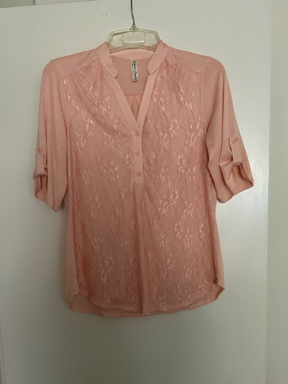 PerSeption Concept Coral Lace V Neck Blouse Womens Top Sz L